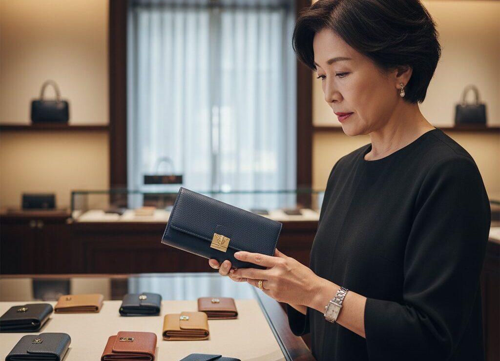 エルメスやルイ・ヴィトンを思わせる、高品質な革製で普遍的なデザインのハンドバッグが複数並べられている様子。光沢があり、丁寧な作りがうかがえる