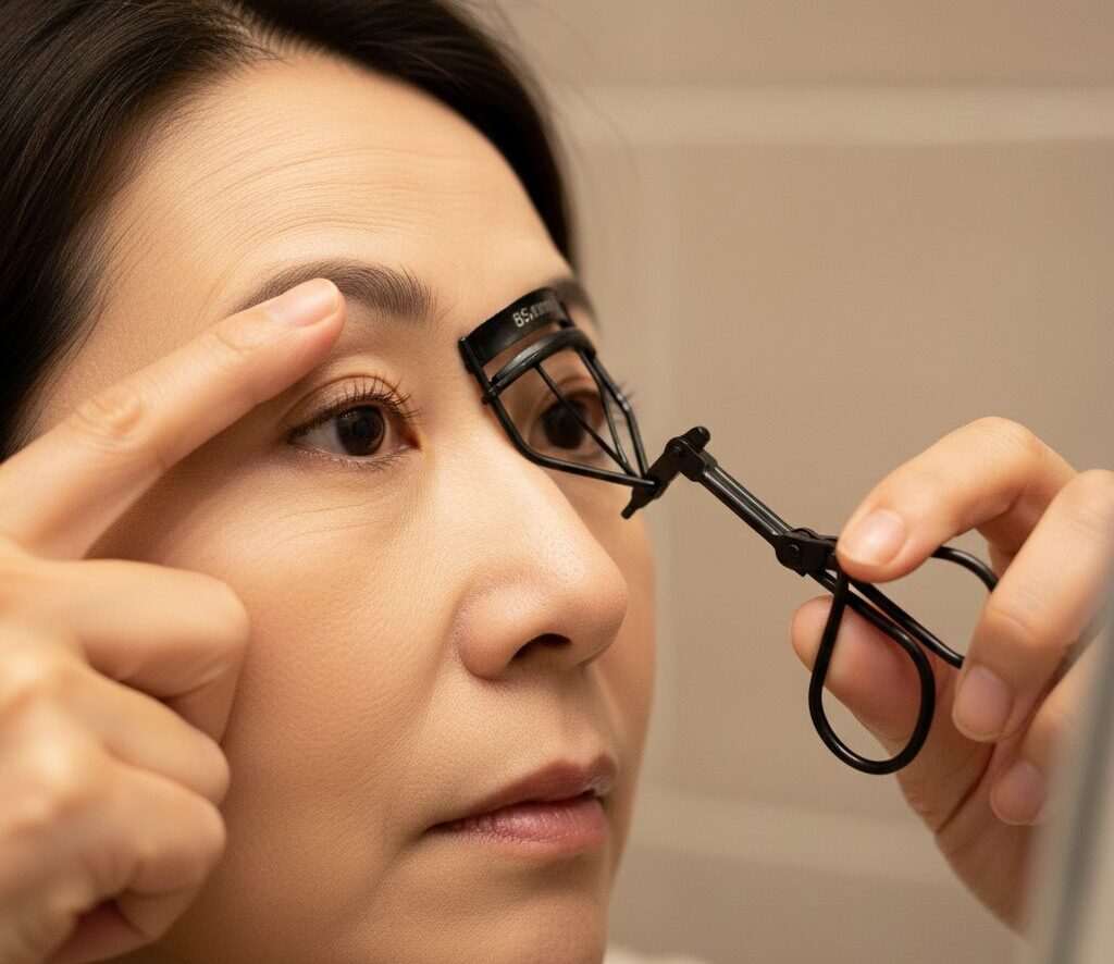 たるんだまぶたをリフトアップして隠れた根元を出す、60代のためのビューラーテクニック