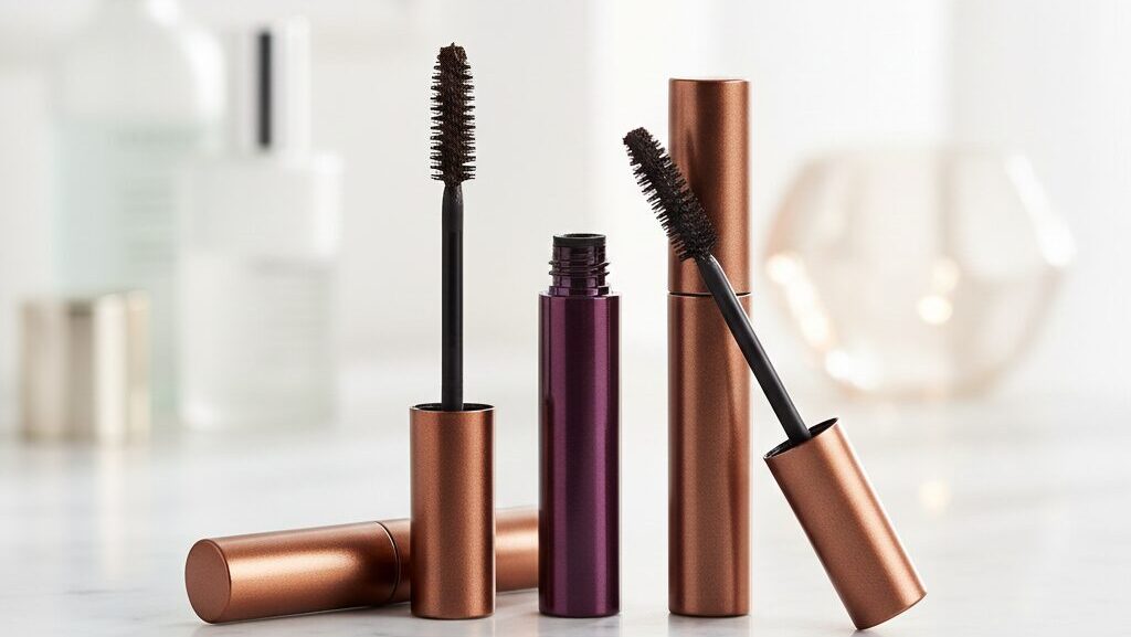 優しい印象と若見え効果をもたらす、ダークブラウンやプラムなどのニュアンスカラーマスカラ