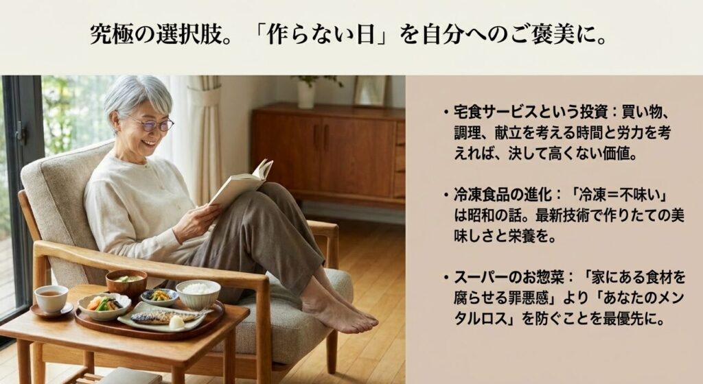 宅食サービスを利用して生まれた時間で読書を楽しむ60代女性。「作らない日」は自分へのご褒美