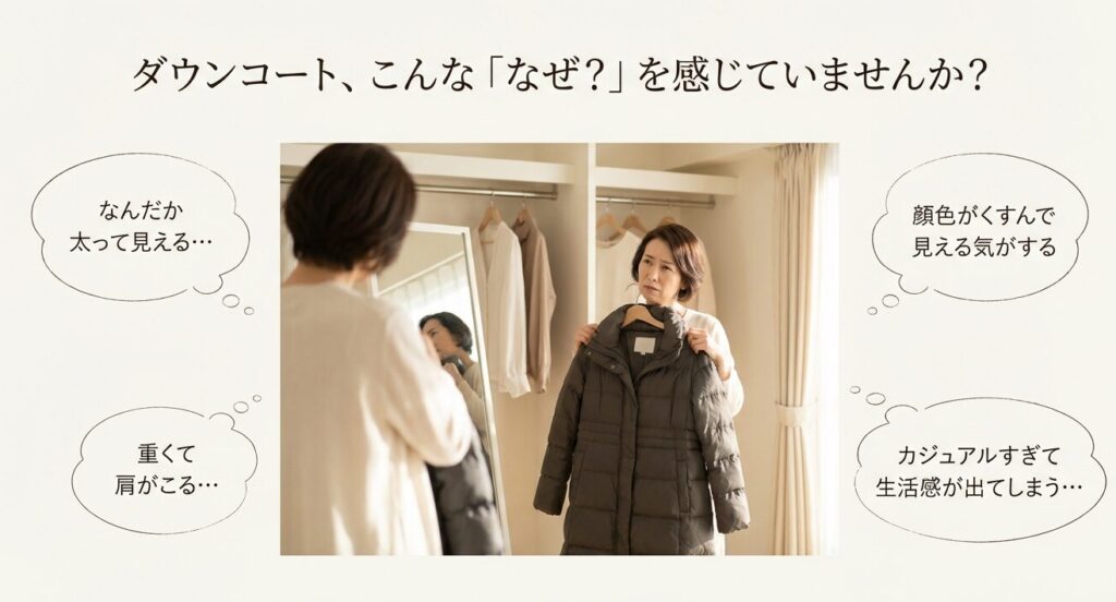 60代女性が抱えるダウンコートの悩み・着膨れや肩こり