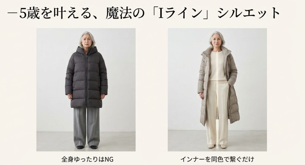 マイナス5歳を叶えるIラインシルエットの比較コーデ