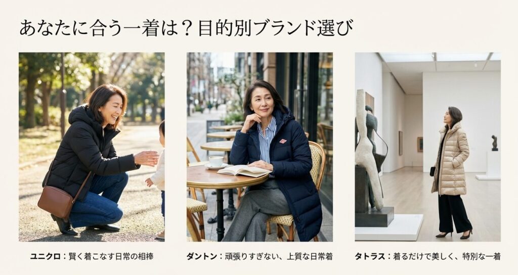 目的別ダウンコートブランド選び・ユニクロ・ダントン・タトラス
