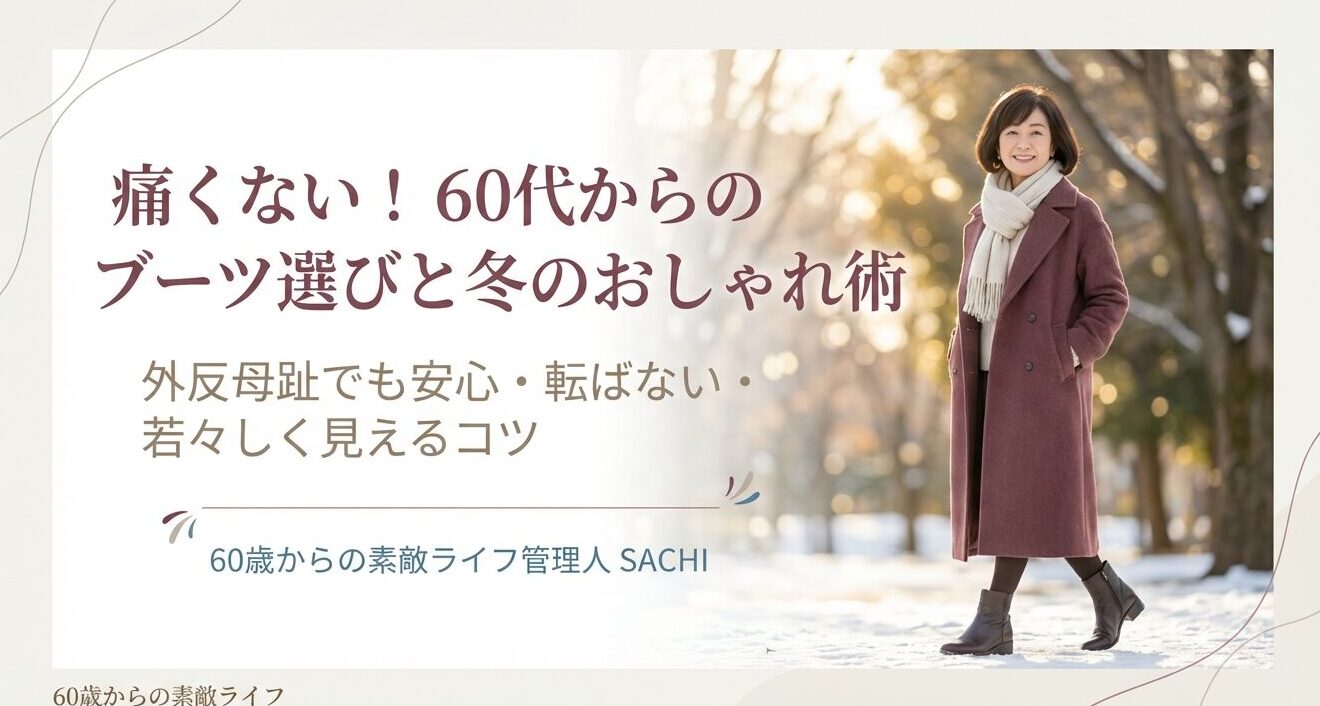 痛くない！60代からのブーツ選びと冬のおしゃれ術のタイトルスライド画像