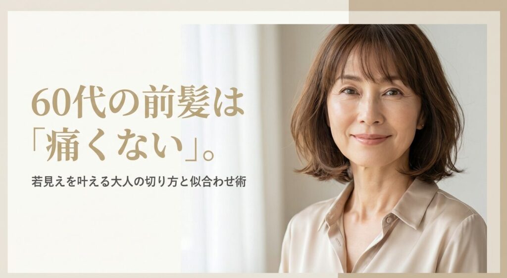 60代女性の若々しい前髪ぱっつんヘアスタイル。痛くない大人の切り方と似合わせ術のイメージ。