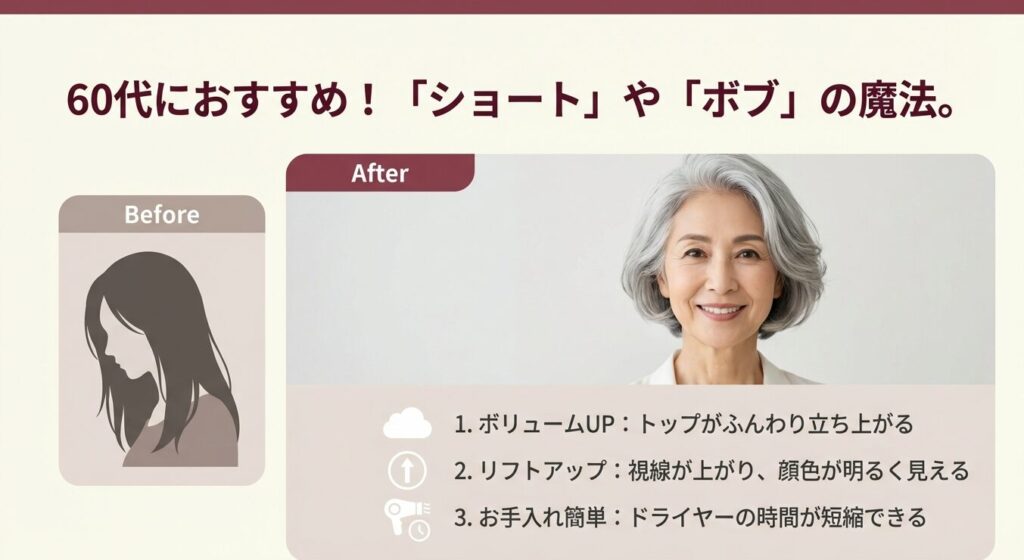 ボリュームアップやリフトアップ効果があるショートヘアやボブのビフォーアフター解説