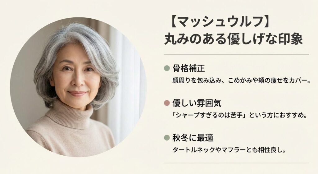 顔周りを包み込んで骨格を補正するマッシュウルフの特徴とメリットの解説