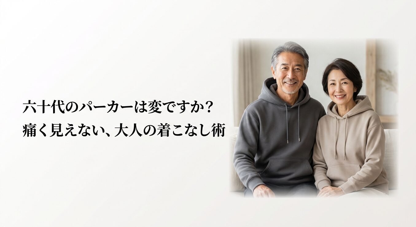 上質な無地パーカーを笑顔で着こなす60代の男女