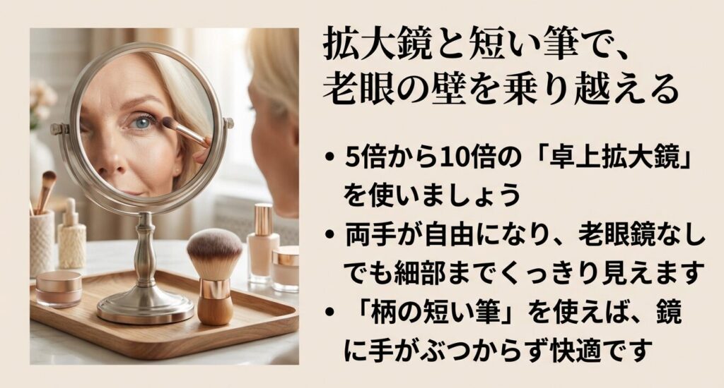 拡大鏡と短い筆で老眼の壁を乗り越える工夫